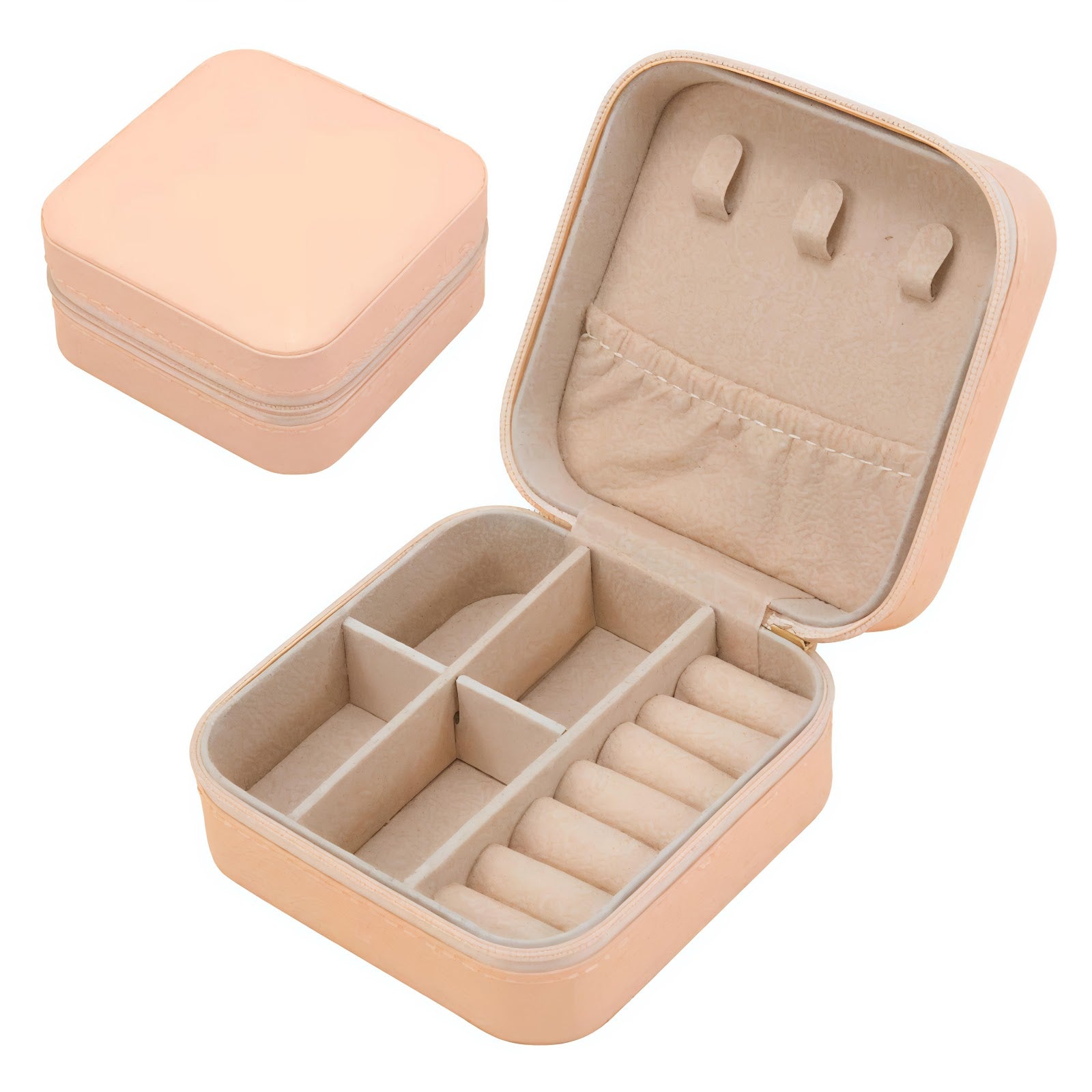 Lazer Jewellery Organiser PU Leather Zipper Square Portable Mini Square Storage Box Case with Dividers Container for Rings, Earrings, Necklace Home Organizer