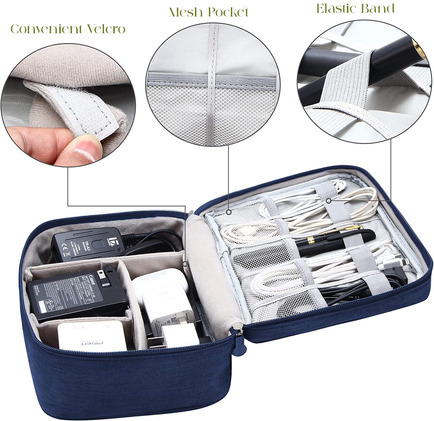 Lazer Polyester Electronics Accessories Organizer Bag, Universal Carry Travel Gadget Bag For Cables, Plug And More, Perfect Size Fits For Pad Phone Charger Hard Disk - Blue