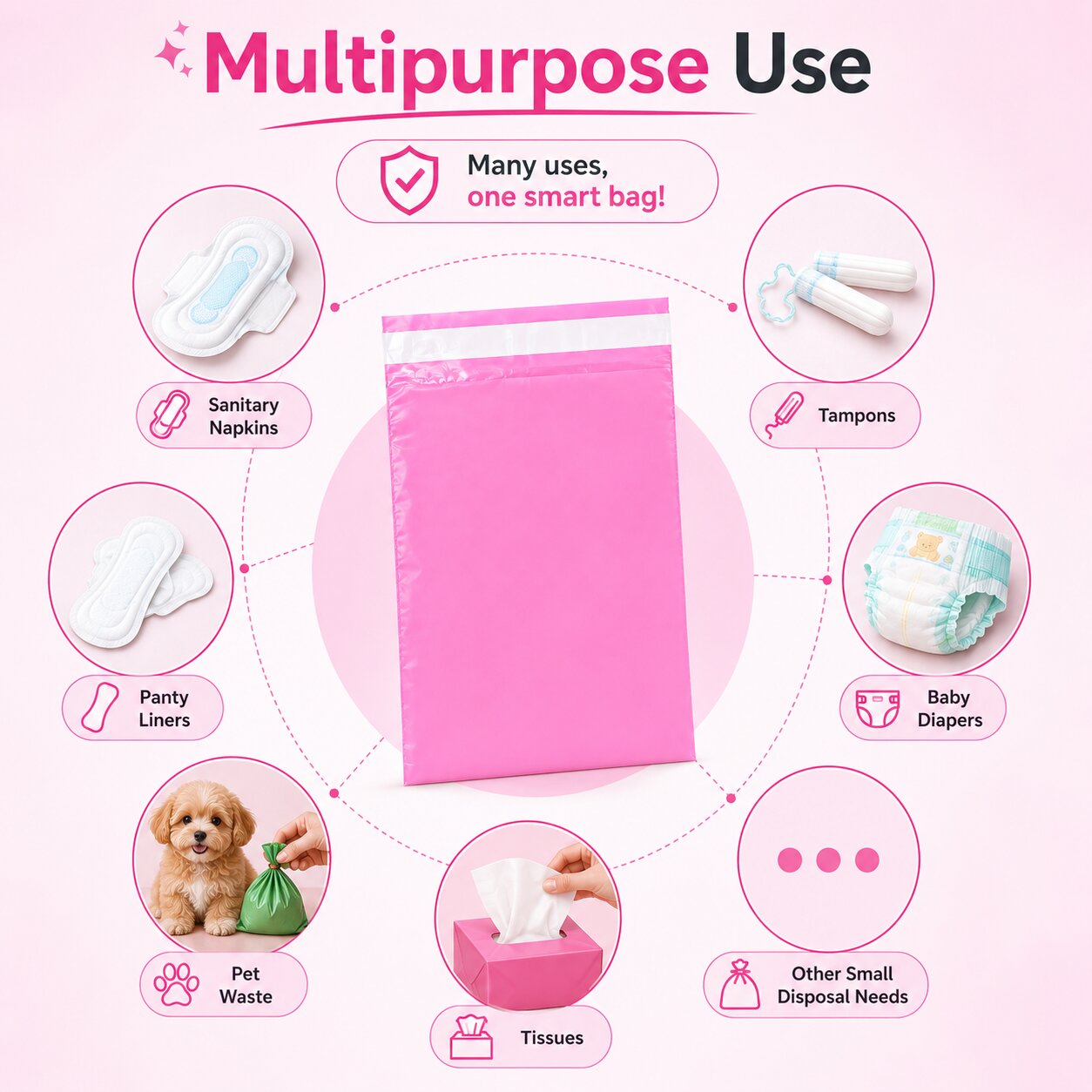 Lazer Pack of 20 Sanitary Napkin Disposal Bags for Women | Pink Self-Sealing Feminine Hygiene Disposal Bags for Pads & Tampons | Leakproof Privacy Disposal Covers | 8 x 11 Inches
