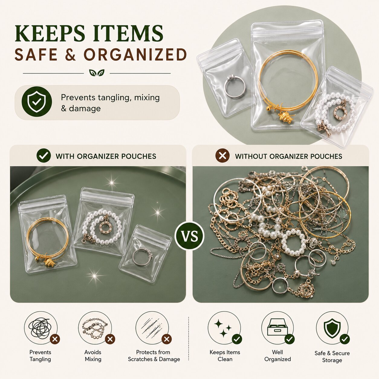 Lazer Pack of 17 Transparent Jewellery Storage Pouches | Clear PVC Zip Lock Organizer Bags for Rings, Earrings, Necklaces & Accessories