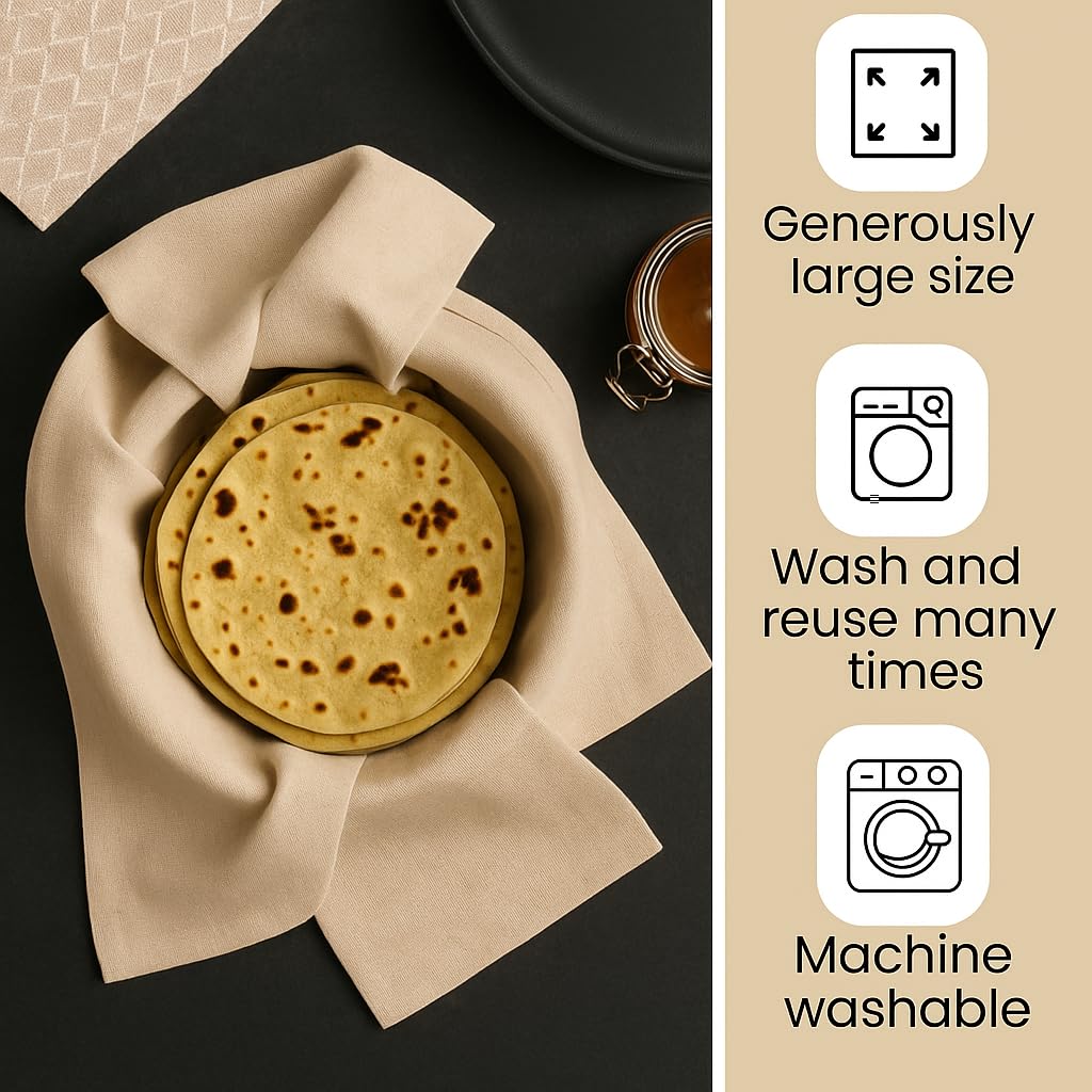 Lazer Double Layer Roti Wrap – Pack of 3 Premium Cotton Chapati Covers with Flaps, Soft & Durable Cotton Seed Fabric for Roti, Paratha, Phulka, Hot Case Kitchen Use