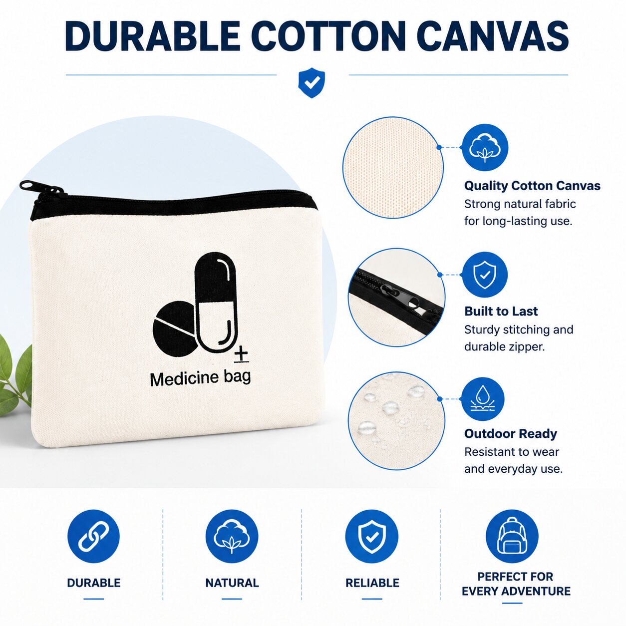 Lazer Cotton Canvas First Aid Kit Pouch – Portable Medical Bag for Emergencies, Hiking & Camping, 8x5 in, Zipper Closure, Hand Washable, Unlined with Printed Design