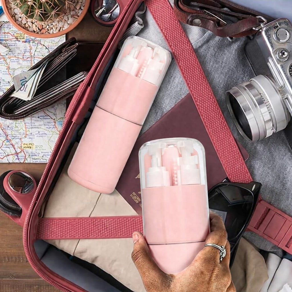Lazer 7 in 1 Travel Kit for Toiletries, Compact Travel Essentials Set with Bottles, Toothbrush Holder & Leakproof Dispensers for Men & Women (Peach)