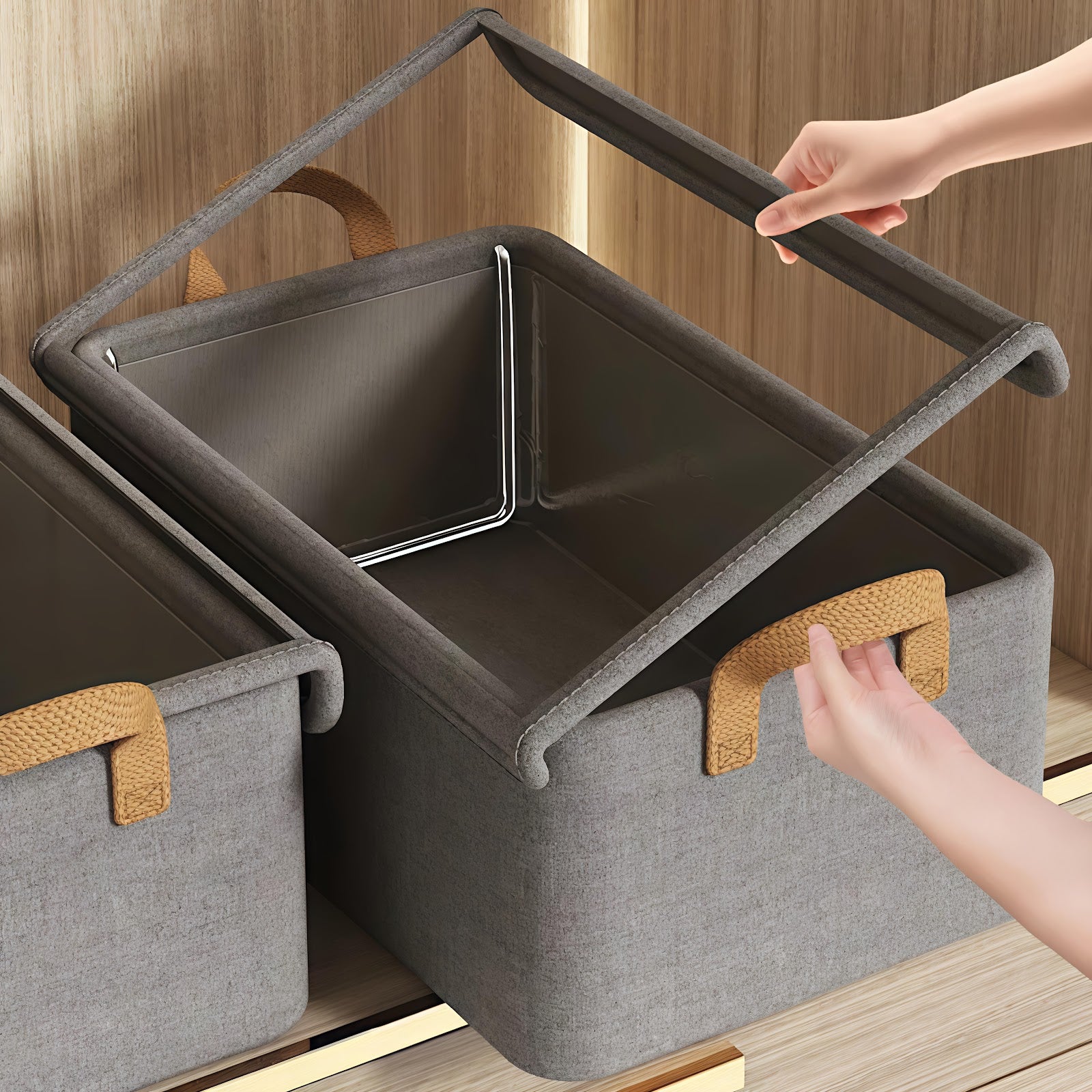 Lazer Collapsible Fabric Storage Cubes Organizer Foldable Storage Basket for Organizing Toys, Books, Shelves, Wardrobe, Closet, Large Storage Box with Handles and Steel Frame Case (Pack of 4)