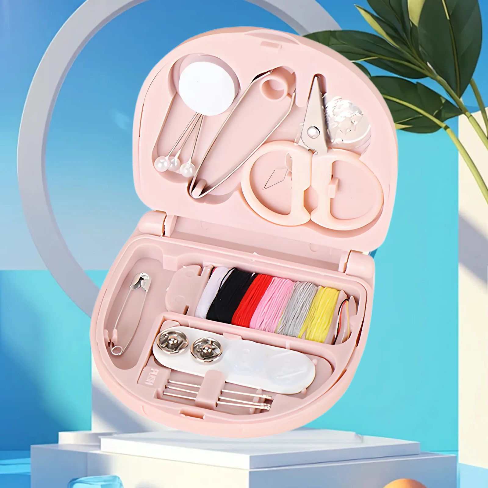 Lazer Mini Travel Sewing Kit Beginner Box Pocket Folding with Sewing Needle, Thread, Cotton, Pin, Scissors, Button, Clip, Needle Threader