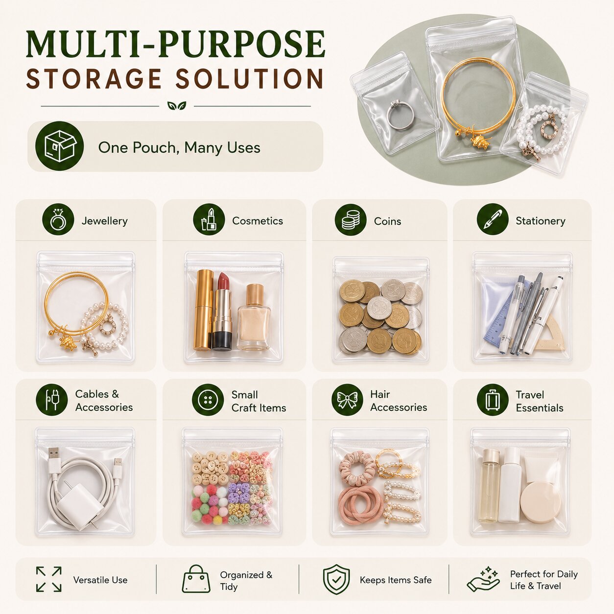 Lazer Pack of 17 Transparent Jewellery Storage Pouches | Clear PVC Zip Lock Organizer Bags for Rings, Earrings, Necklaces & Accessories