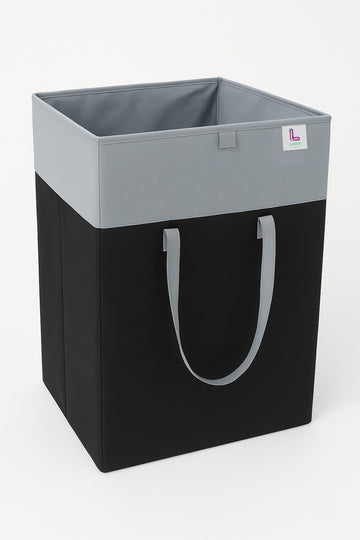 Lazer 75L Foldable Laundry Basket with Lid & Handles | Non-Woven Fabric, Rectangular Large Storage Bag for Clothes | Freestanding Organizer for Bedroom/Dorm (36×36×53 cm, Black)