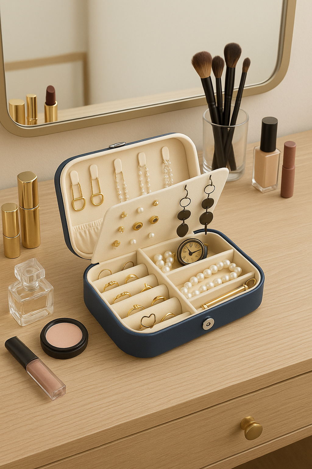 Lazer Jewellery Organiser PU Leather Zipper Portable Storage Box Case with Dividers Container for Rings, Earrings, Necklace Home Organizer