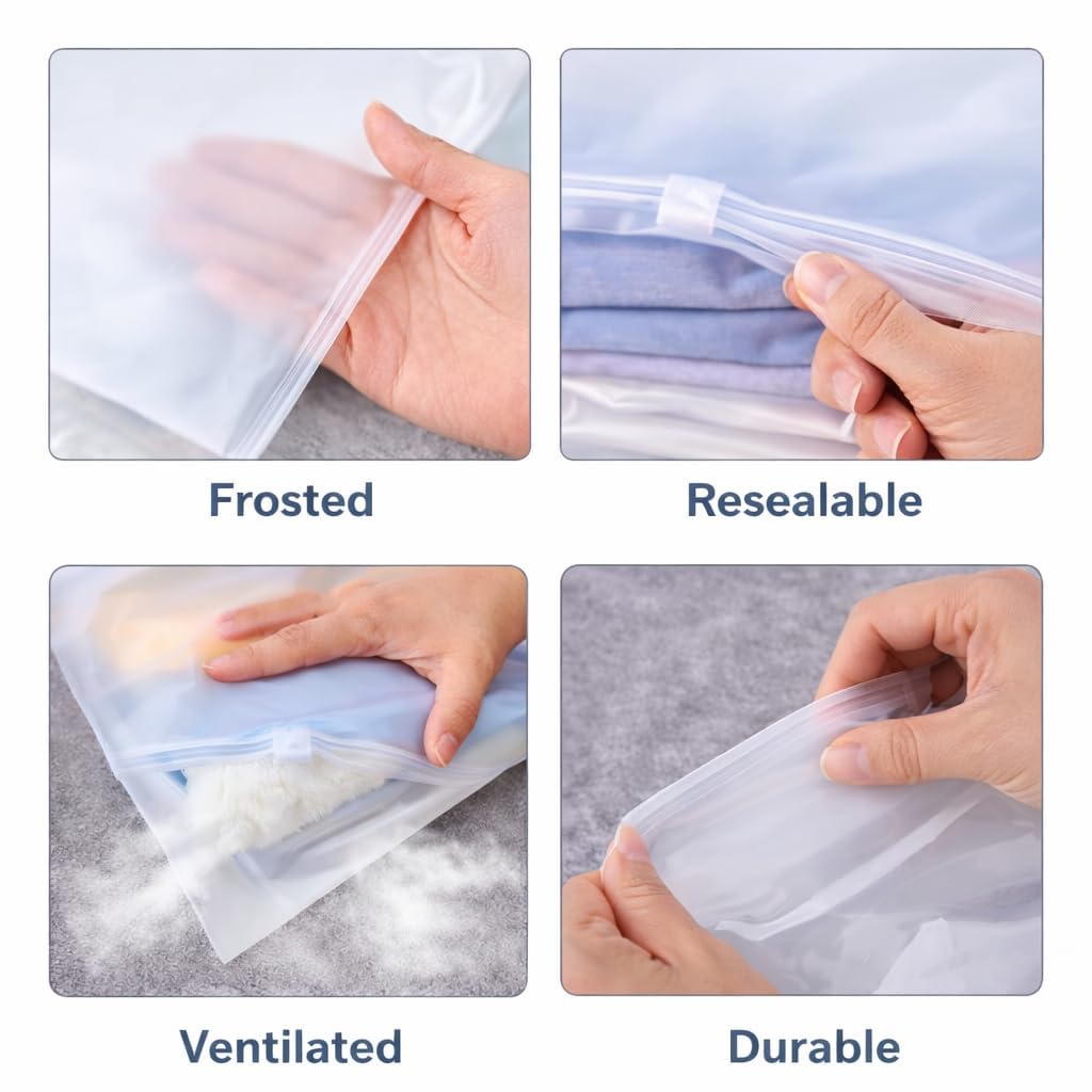 Lazer Pack of 10 Reusable Frosted Zip Bags – Multipurpose Travel Storage Pouches for Clothes, Shoes, Toiletries, Cosmetics & Stationery – Gift & Travel Essentials – 30*35cm