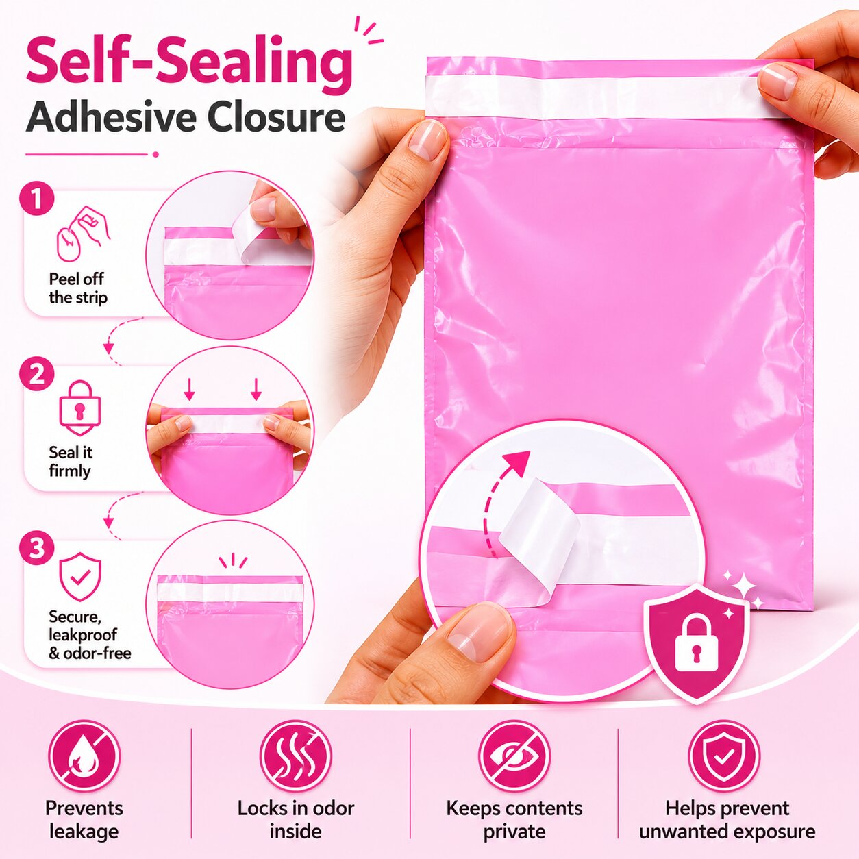 Lazer Pack of 20 Sanitary Napkin Disposal Bags for Women | Pink Self-Sealing Feminine Hygiene Disposal Bags for Pads & Tampons | Leakproof Privacy Disposal Covers | 8 x 11 Inches