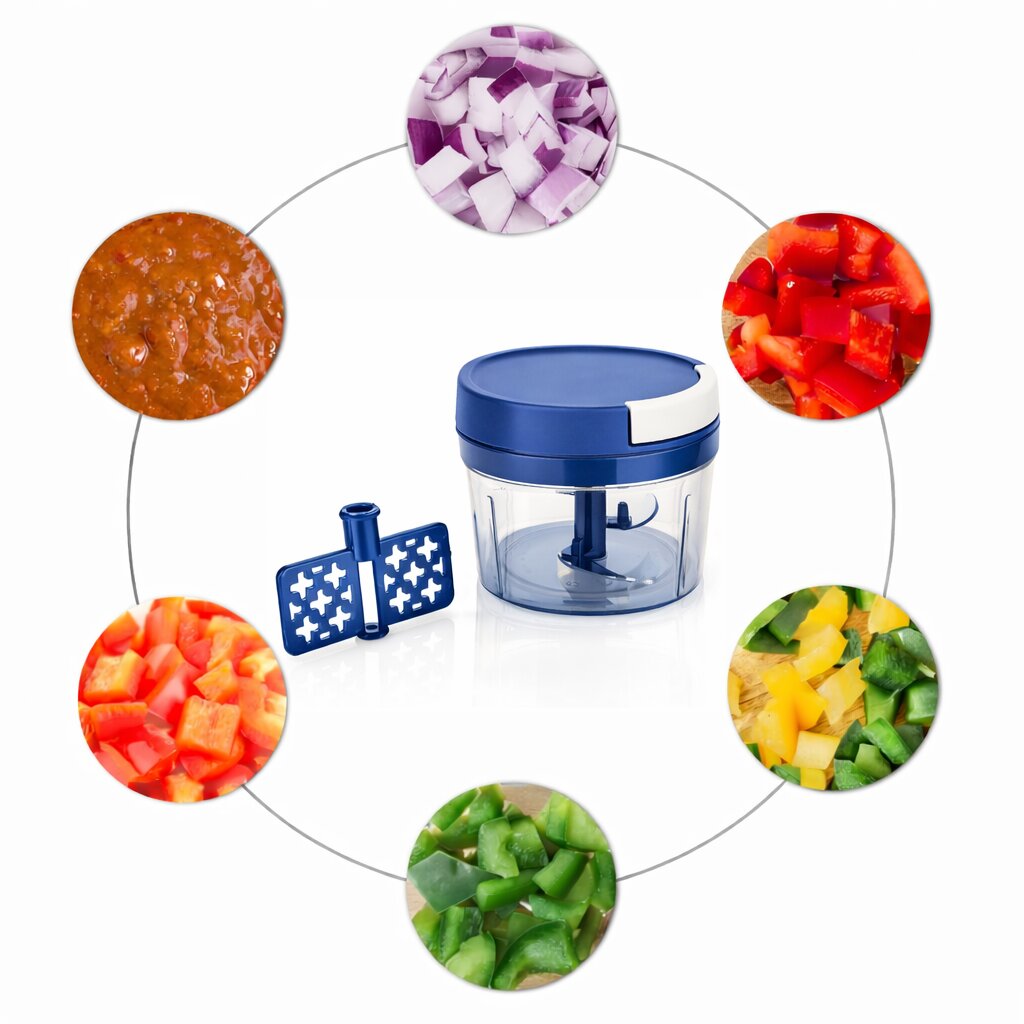 Lazer 650ml Manual Handy Chopper with 3 Stainless Steel Blades | Multipurpose Vegetable & Fruit Cutter for Kitchen (Blue)