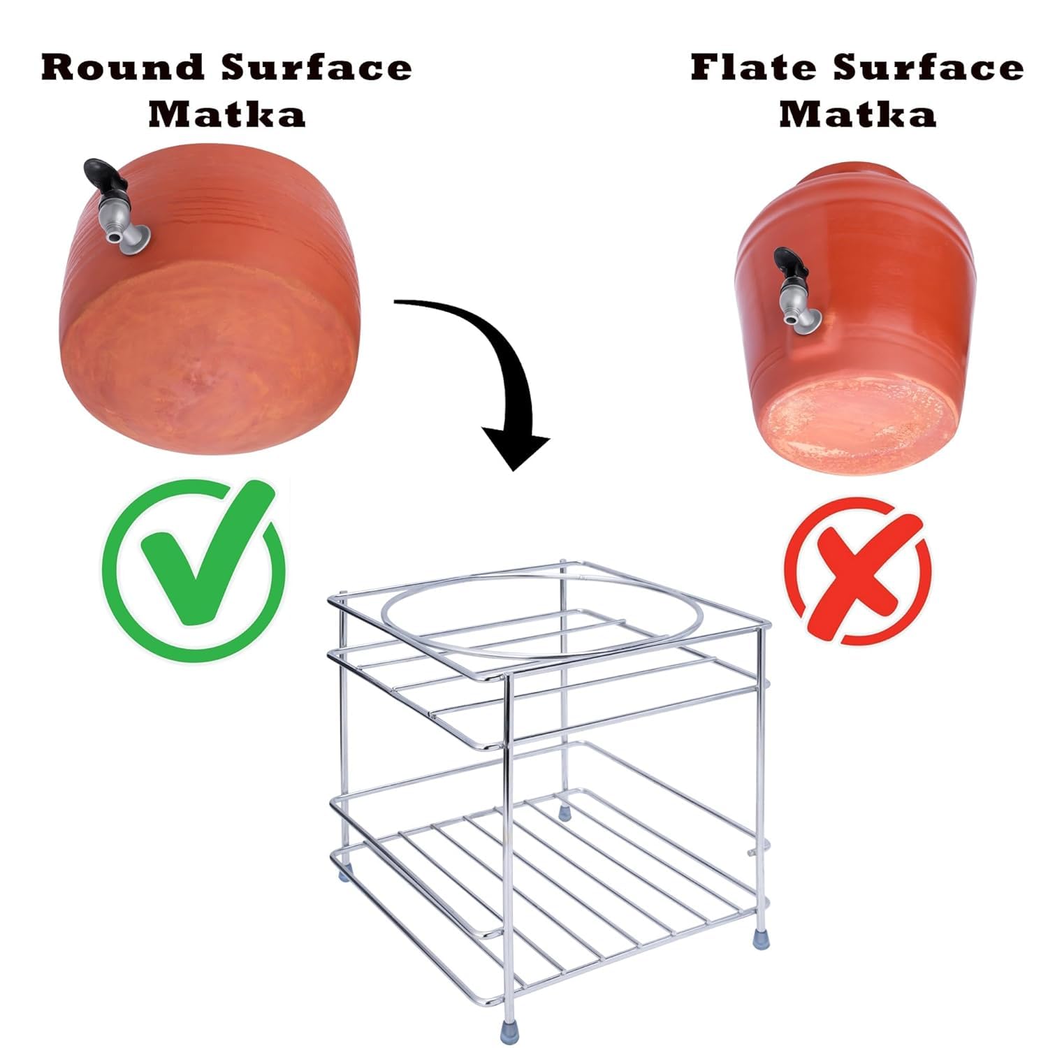 Lazer Round Surface Matka Stand for Water Pot | Pot Stand for kitchen utensils | Steel Matka Stand for Kitchen | Water Pot Stand for Kitchen| 8 X 8 X 7.5 Inch