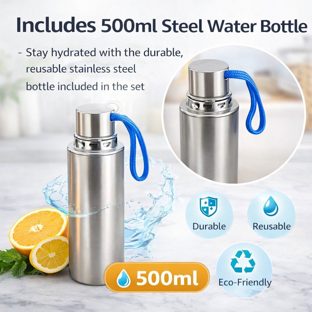 Lazer Stainless Steel Lunch Box Set 770ml – 3 Leakproof Containers, 500ml Steel Water Bottle, Cutlery & Insulated Carry Bag for Office, School & Travel (Blue)