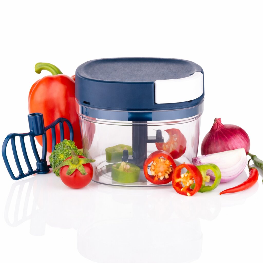 Lazer 650ml Manual Handy Chopper with 3 Stainless Steel Blades | Multipurpose Vegetable & Fruit Cutter for Kitchen (Blue)