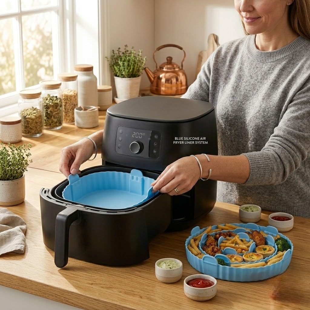 Lazer Air Fryer Silicone Basket Liners Set of 6 | Reusable Non-Stick Baking Mats | Heat Resistant Flexible Tray for Air Fryer Oven | Easy Clean Cooking Accessories Kitchen Essentials