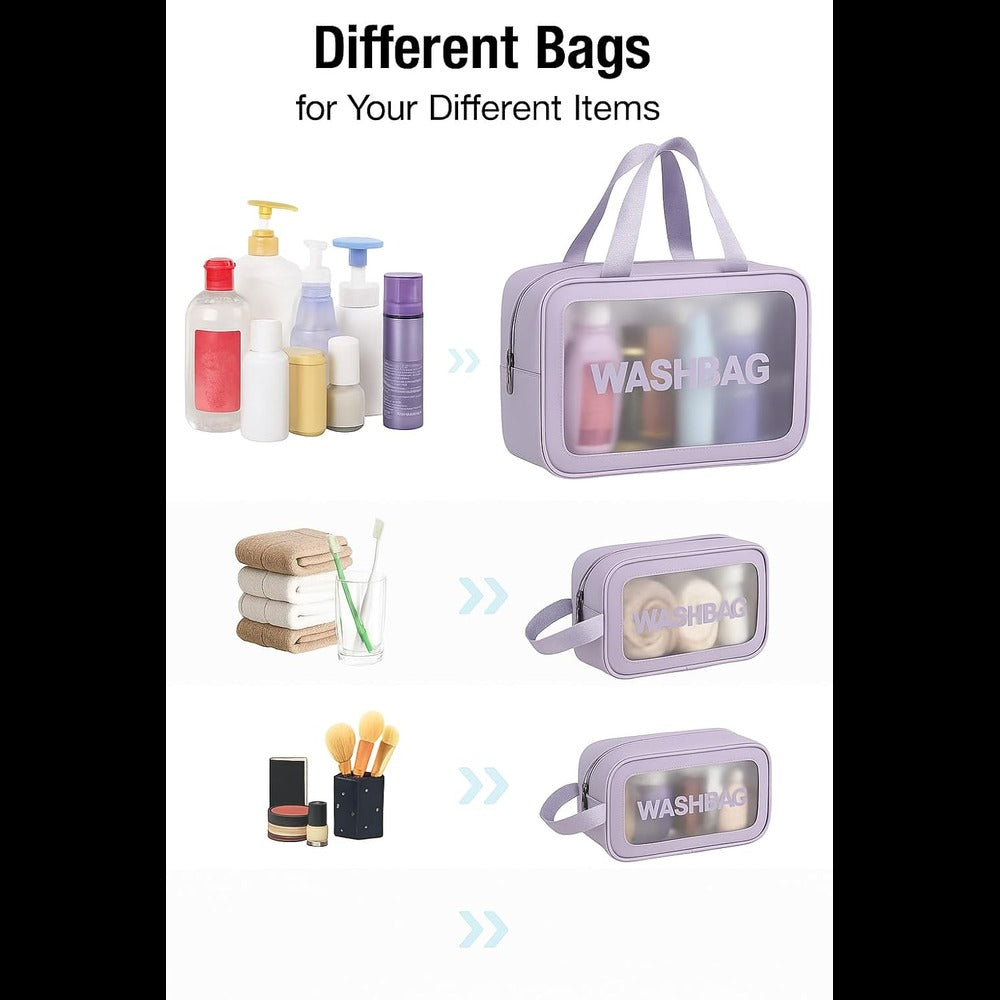 Lazer Makeup Travel Pouch, Cosmetic Bag, Travel kit Pouch for Toiletries, Brushes and Cosmetics - Set of 3 - Washbag Pouch - Purple