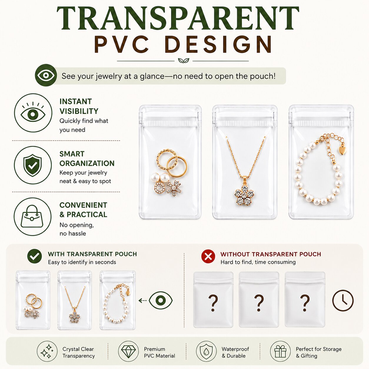 Lazer Pack of 17 Transparent Jewellery Storage Pouches | Clear PVC Zip Lock Organizer Bags for Rings, Earrings, Necklaces & Accessories