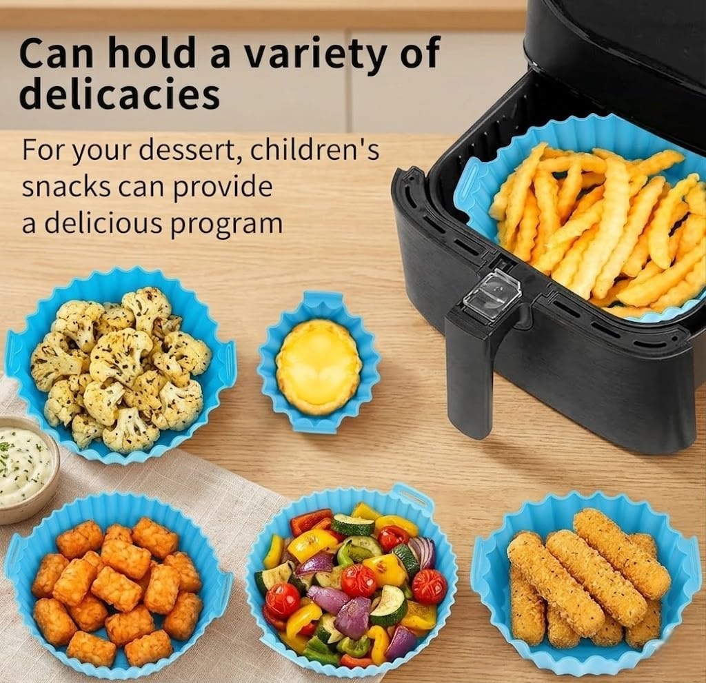 Lazer Air Fryer Silicone Basket Liners Set of 6 | Reusable Non-Stick Baking Mats | Heat Resistant Flexible Tray for Air Fryer Oven | Easy Clean Cooking Accessories Kitchen Essentials