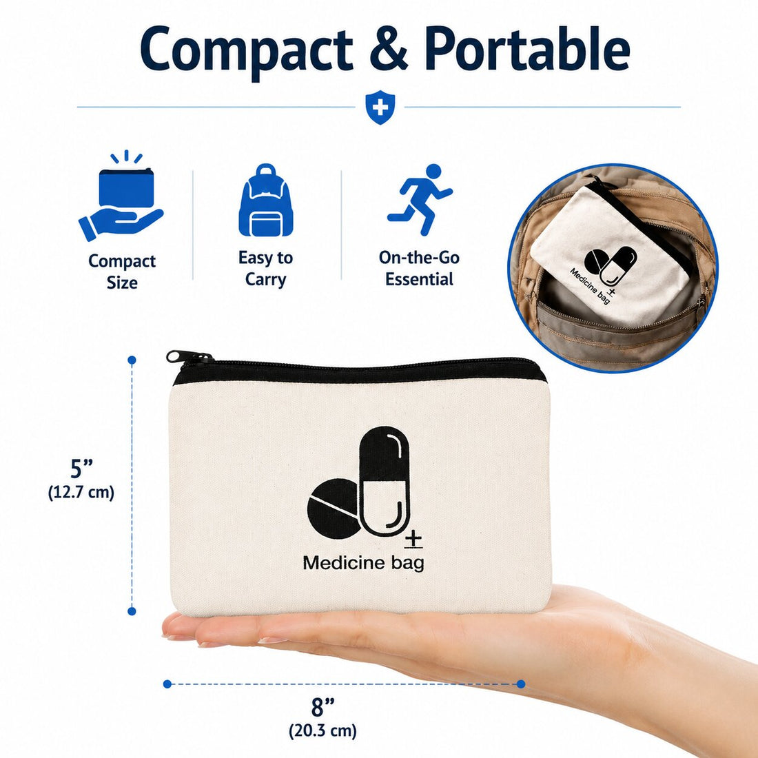Lazer Cotton Canvas First Aid Kit Pouch – Portable Medical Bag for Emergencies, Hiking & Camping, 8x5 in, Zipper Closure, Hand Washable, Unlined with Printed Design