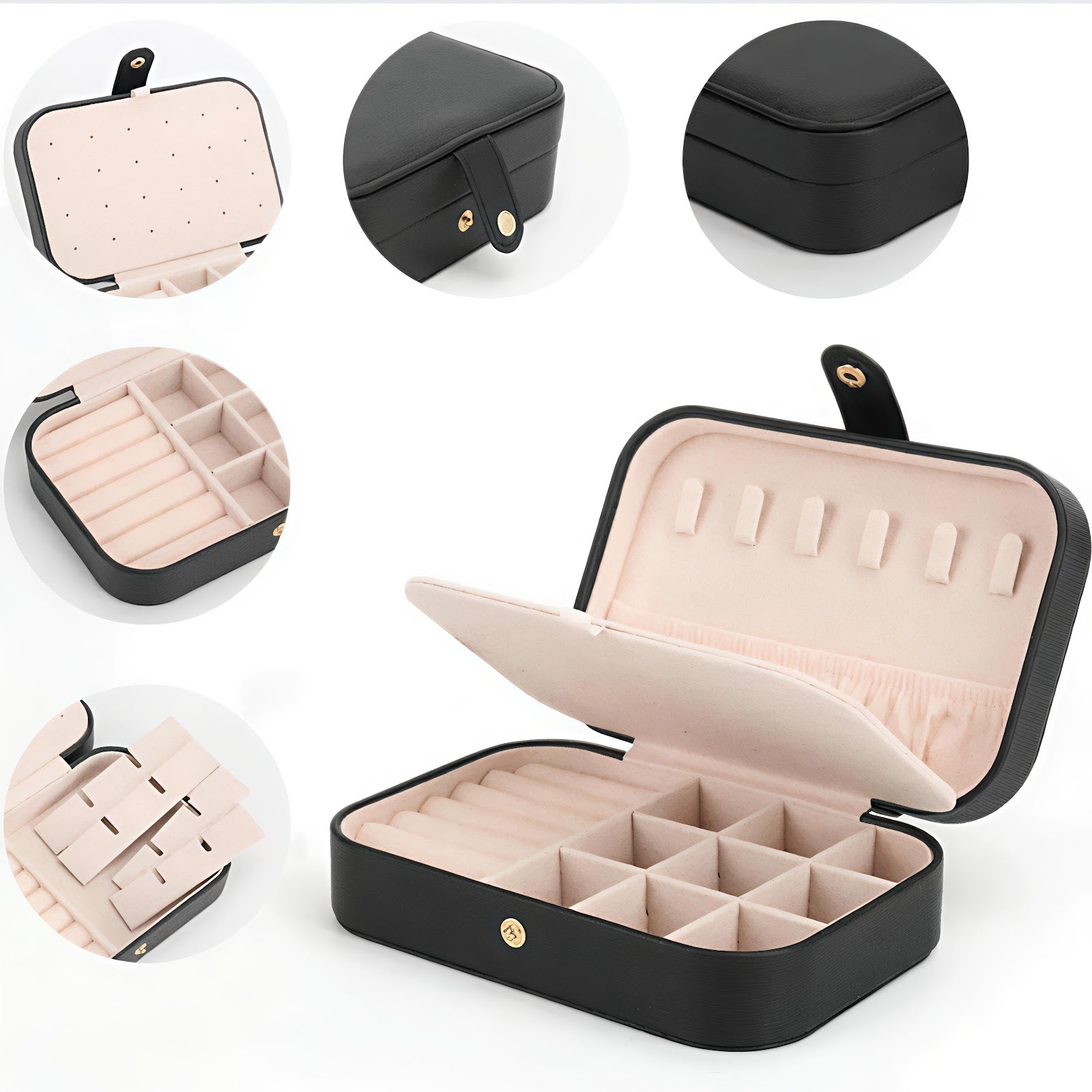 Lazer Jewellery Organiser PU Leather Zipper Portable Storage Box Case with Dividers Container for Rings, Earrings, Necklace Home Organizer