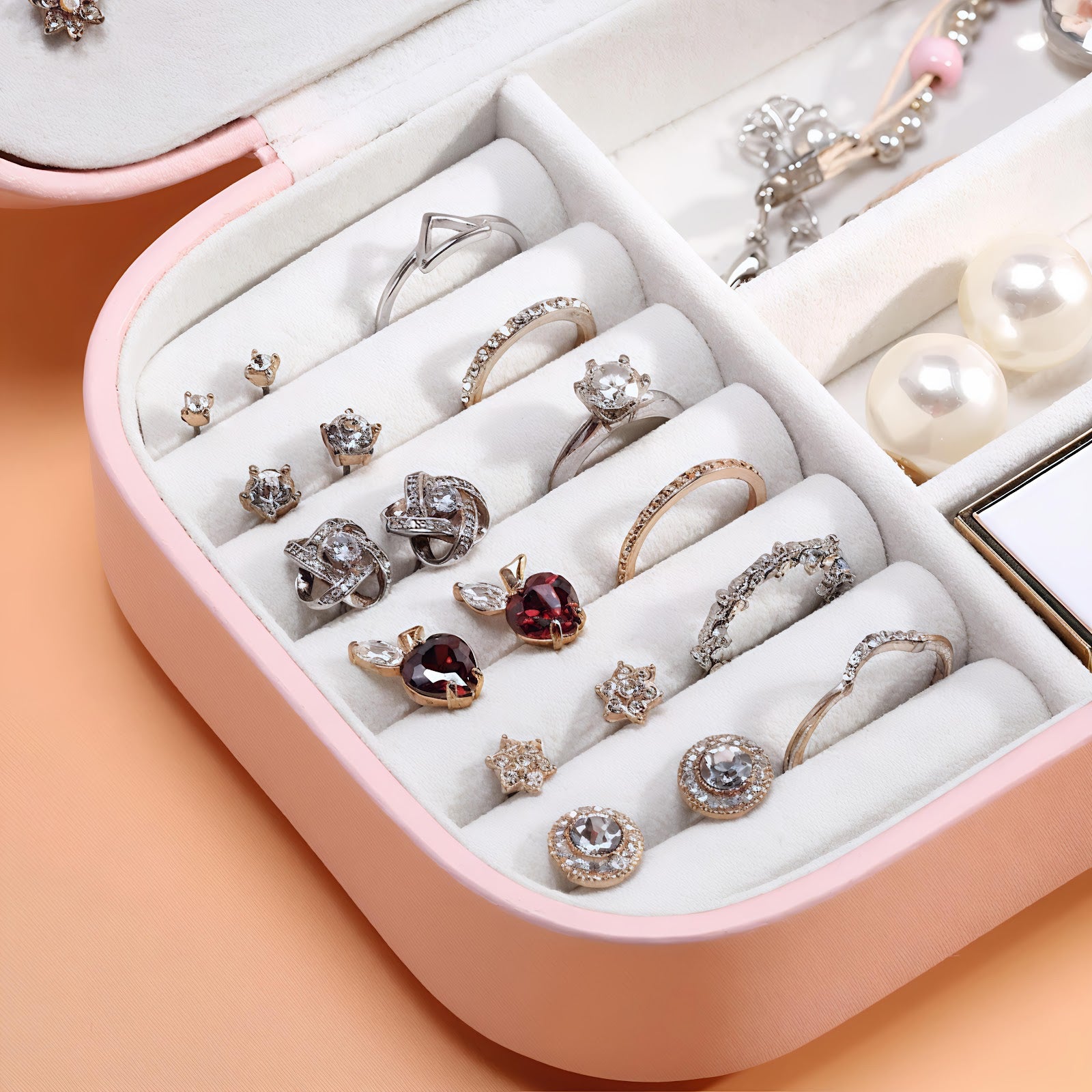 Lazer Jewellery Organiser PU Leather Zipper Portable Storage Box Case with Dividers Container for Rings, Earrings, Necklace Home Organizer