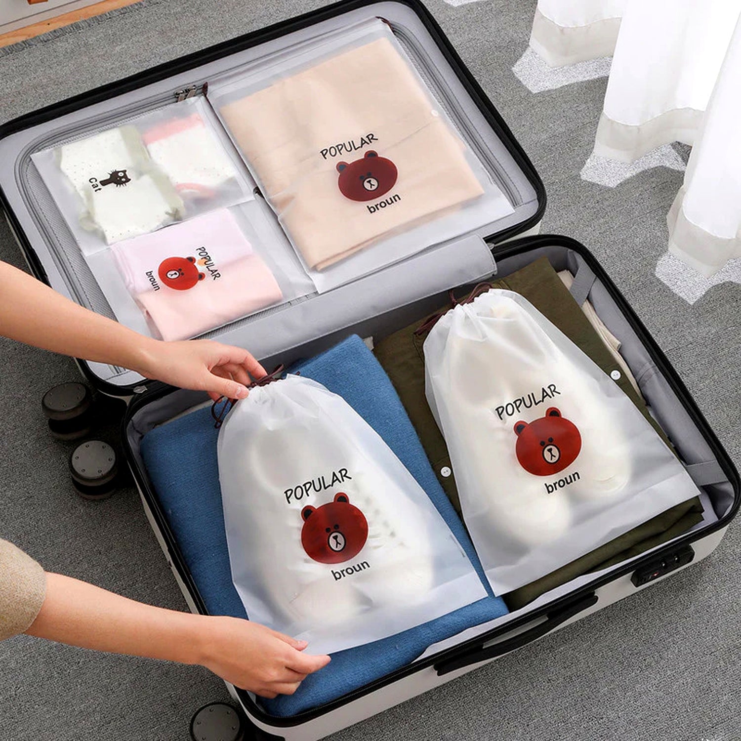 Lazer Travel Pack of 10 Shoe Bags for Packing, Drawstring Dustproof Shoe Storage Bags, Portable Clear Shoe Pouches for Men & Women, Large 30 x 35 cm