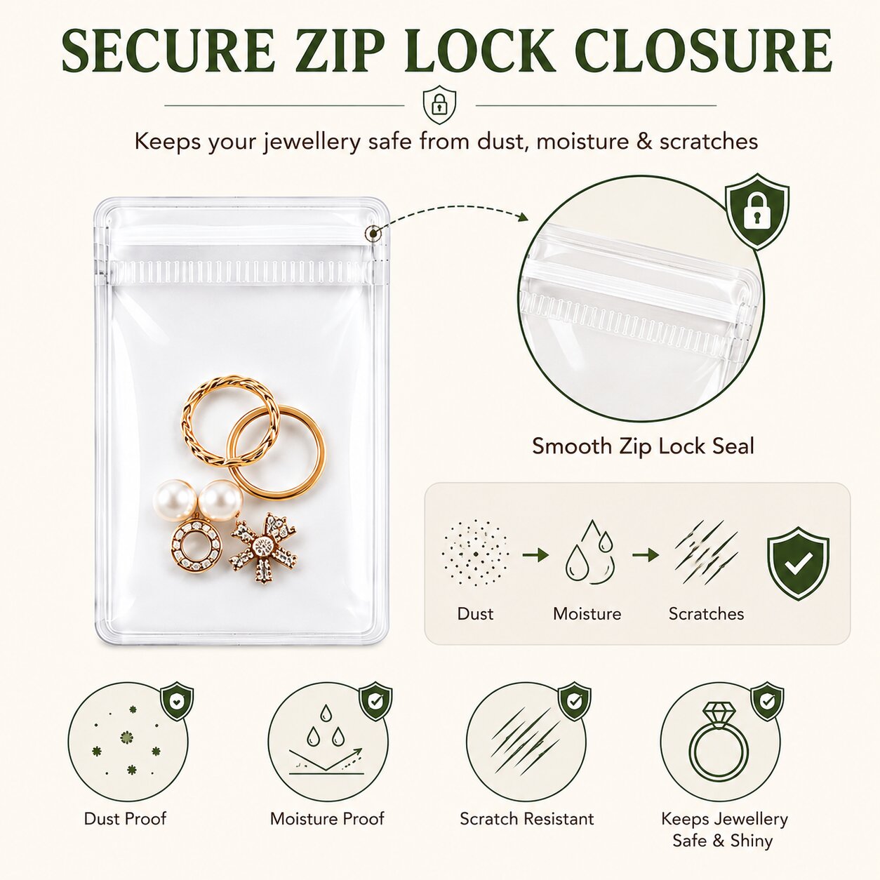 Lazer Pack of 17 Transparent Jewellery Storage Pouches | Clear PVC Zip Lock Organizer Bags for Rings, Earrings, Necklaces & Accessories