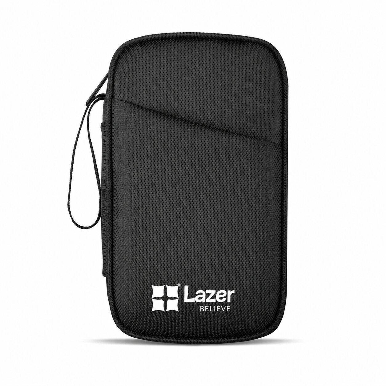 Lazer Travel Organizer Pouch with Wrist Strap, Premium Zippered Storage Case for Passport, Documents, Cables, Gadgets & Accessories, Lightweight Durable Portable Bag (Black)