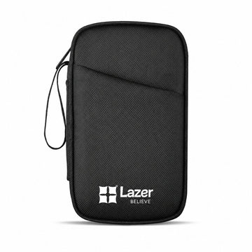 Lazer Travel Organizer Pouch with Wrist Strap, Premium Zippered Storage Case for Passport, Documents, Cables, Gadgets & Accessories, Lightweight Durable Portable Bag (Black)
