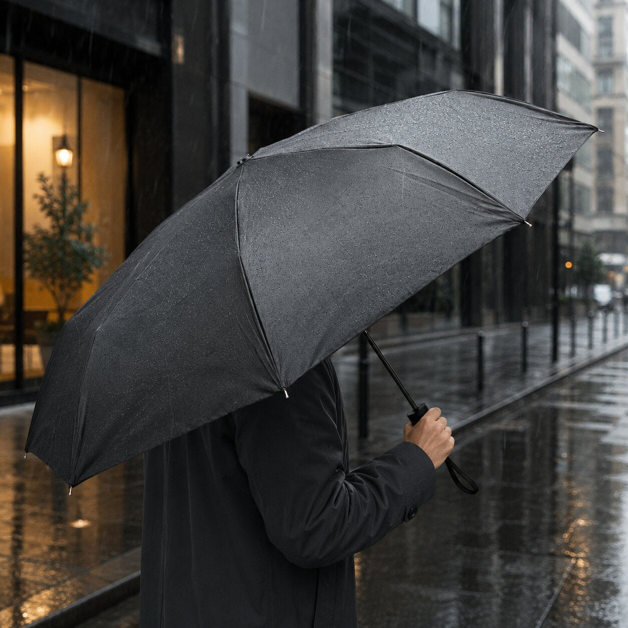 Lazer Shine 2-Fold 42 Inches Umbrella – Auto Open, Waterproof, Windproof, UPF 50+ Sun Protection, Large Compact Umbrella for Men, Women & Kids, Black