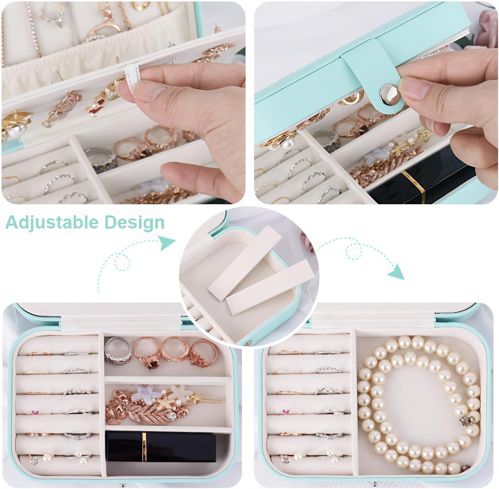 Lazer Jewellery Organiser PU Leather Zipper Portable Storage Box Case with Dividers Container for Rings, Earrings, Necklace Home Organizer