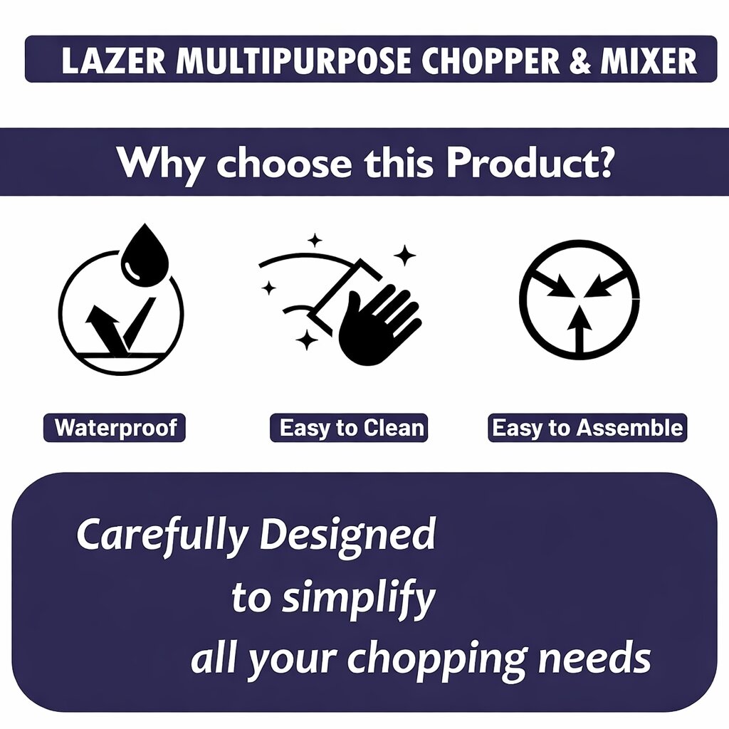 Lazer 650ml Manual Handy Chopper with 3 Stainless Steel Blades | Multipurpose Vegetable & Fruit Cutter for Kitchen (Blue)