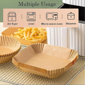Lazer 100 PCS Air Fryer Paper Liners, Disposable Oil-Proof Parchment Paper for Air Fryer, Microwave, Baking, Roasting & Cooking – Square 10 Inch