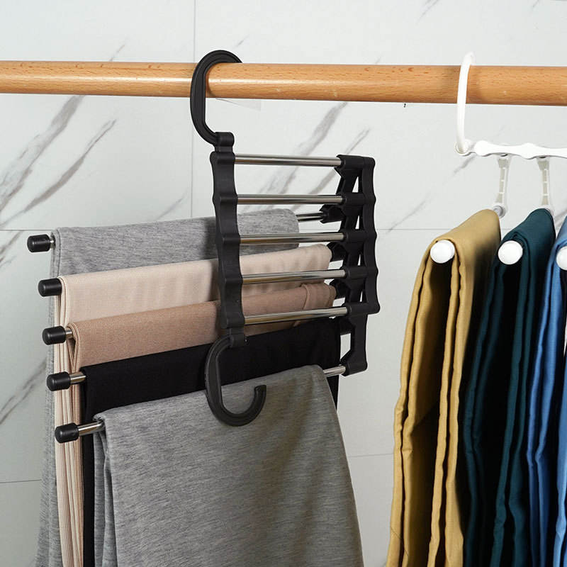 Lazer Pant Hangers for Wardrobe – 5-in-1 Multi-Layer Space-Saving Trouser, Leggings & Saree Organizer | Heavy-Duty Plastic & Stainless Steel Hanger