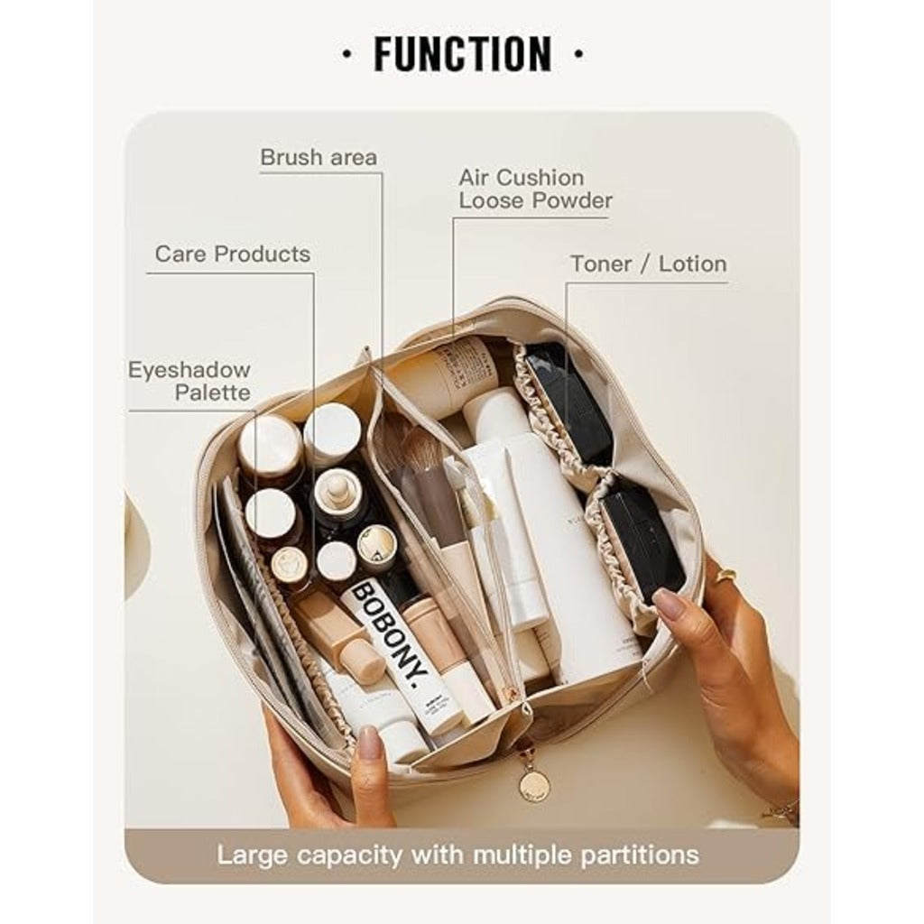 Lazer Travel Cosmetic Makeup Pouches for Women Travel Organizer Bag Portable Pouch Open Flat Toiletry Bag Make Up Organizer with Divider and Handle (White)