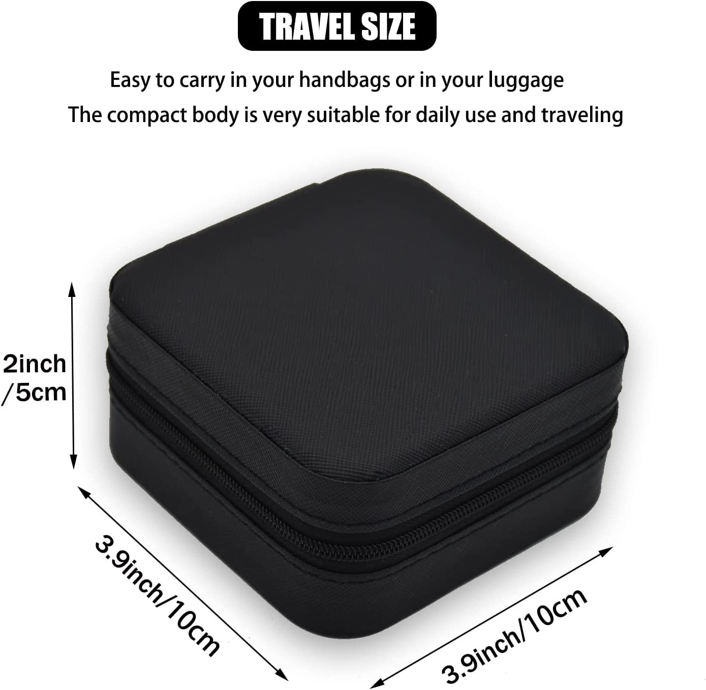 Lazer Jewellery Organiser PU Leather Zipper Square Portable Mini Square Storage Box Case with Dividers Container for Rings, Earrings, Necklace Home Organizer