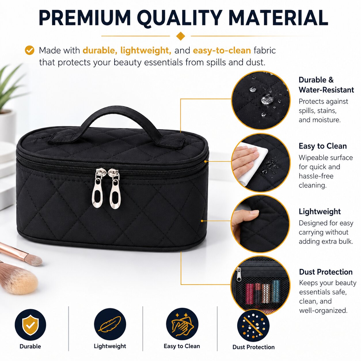 Lazer Makeup Pouch Bag Organiser with Mirror – Large Travel Cosmetic Vanity Bag for Women, Portable Makeup Organizer Case, Black