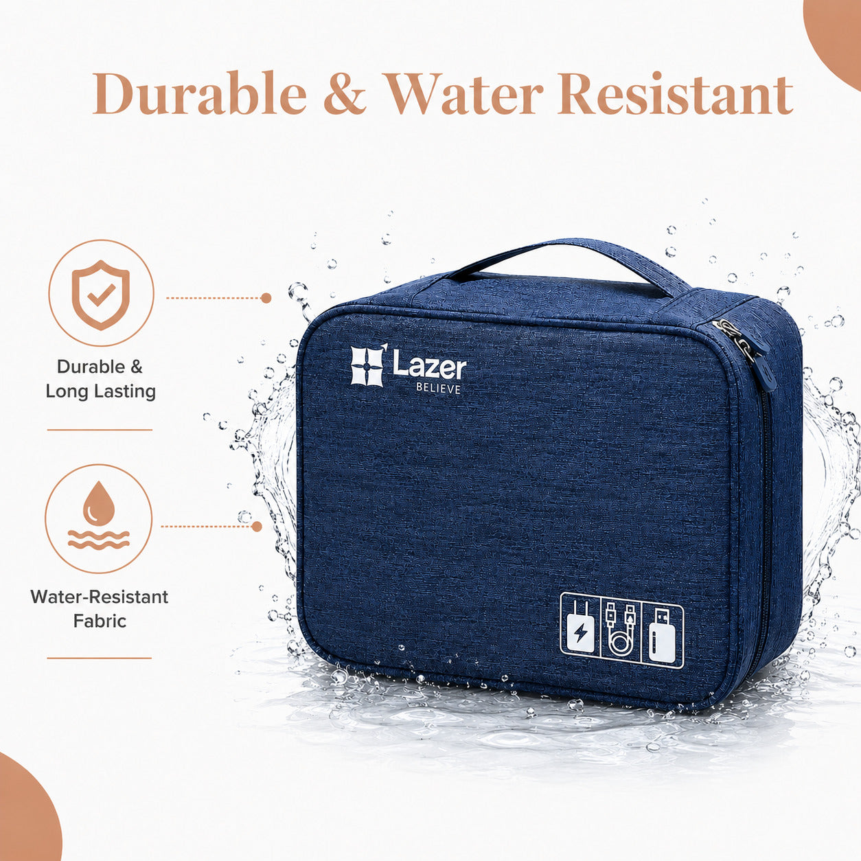 Lazer Polyester Electronics Accessories Organizer Bag, Universal Carry Travel Gadget Bag For Cables, Plug And More, Perfect Size Fits For Pad Phone Charger Hard Disk - Blue