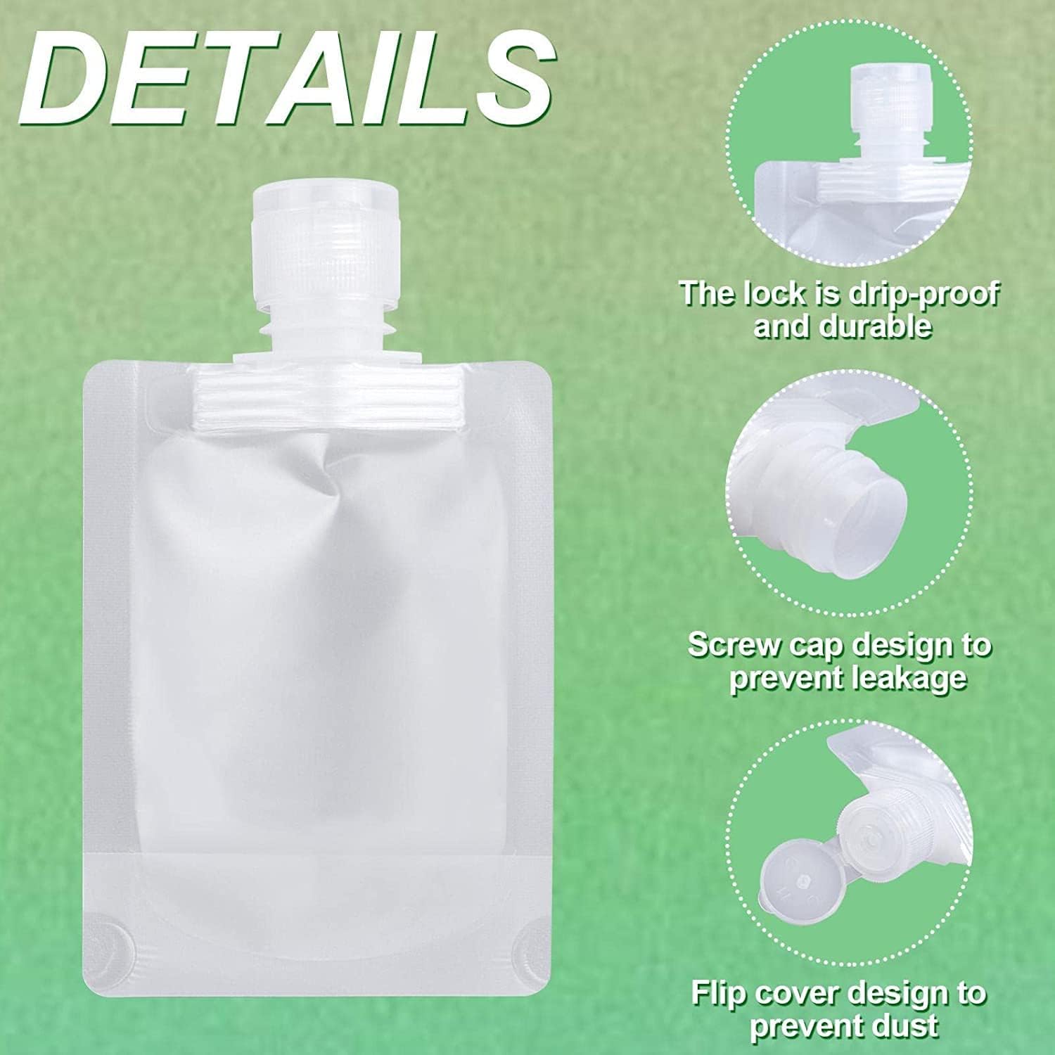 Lazer Transparent Spout Pouch – BPA Free Reusable Plastic Liquid Storage Bag with Cap | Ideal for Juice, Shake, Tea, Coffee & More | 50 ml (Pack of 5)