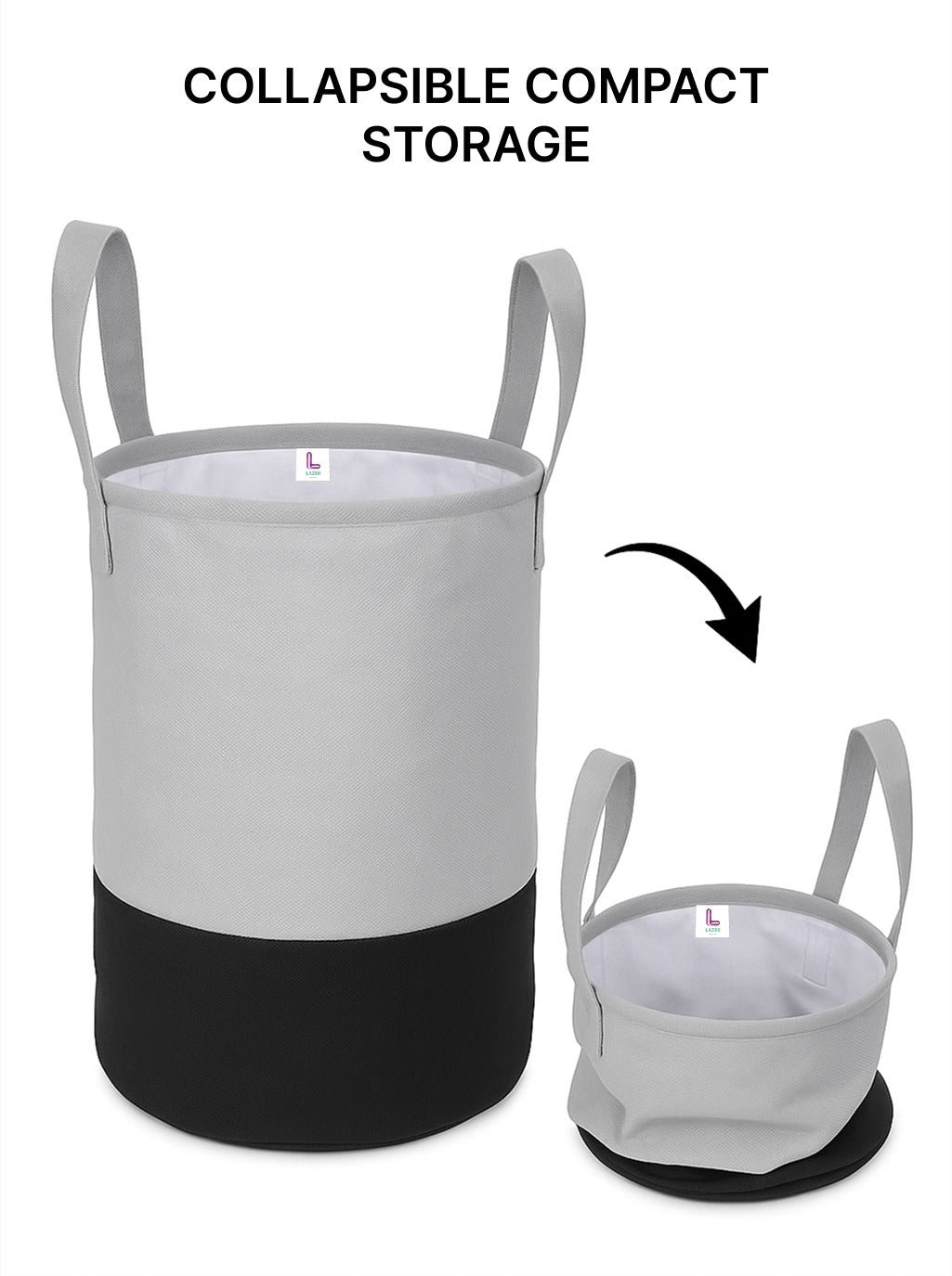 Lazer Large Foldable Round Laundry Bag – 45L Waterproof Non-Woven Storage Basket for Clothes & Toys (Grey)