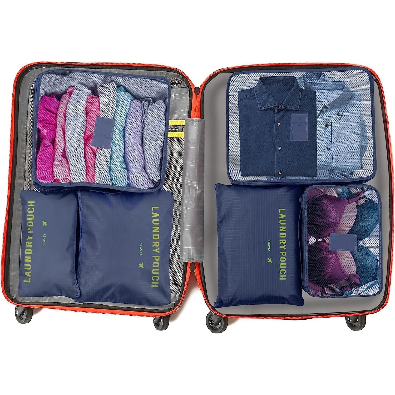Lazer 6 in 1 Travel Packing Cubes Set – Polyester Luggage Organizer Bags with Laundry Bag, Undergarment Pouch & Clothes Storage for Suitcase (Dark Blue)