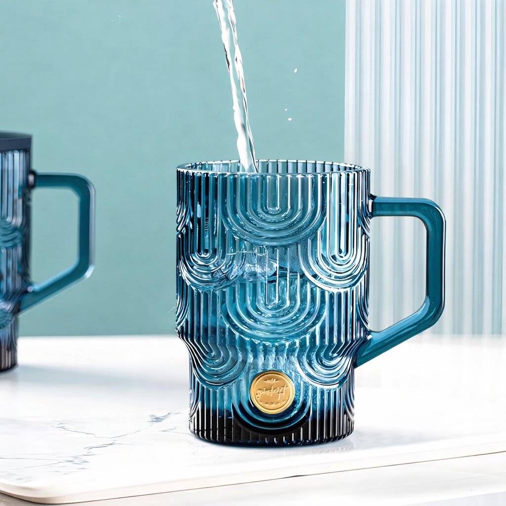 Lazer Reusable Glass Tumbler with Lid & Straw, 440ml Multipurpose Drinking Glass Travel Coffee Sipper Mug for Juice, Smoothies, Iced Tea & Cold Beverages, Dark Blue