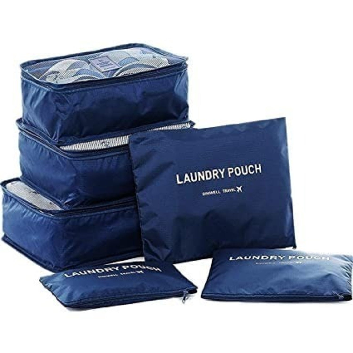 Lazer 6 in 1 Travel Packing Cubes Set – Polyester Luggage Organizer Bags with Laundry Bag, Undergarment Pouch & Clothes Storage for Suitcase (Dark Blue)