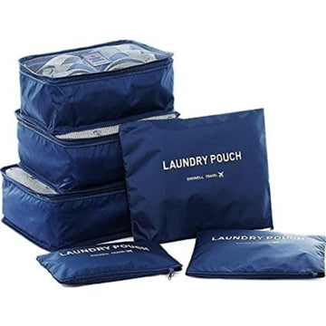 Lazer 6 in 1 Travel Packing Cubes Set – Polyester Luggage Organizer Bags with Laundry Bag, Undergarment Pouch & Clothes Storage for Suitcase (Dark Blue)
