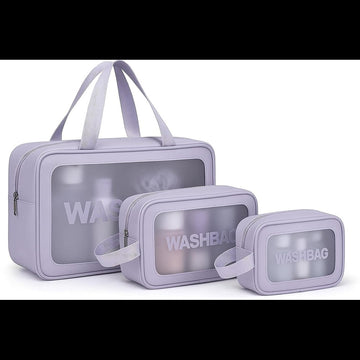 Lazer Makeup Travel Pouch, Cosmetic Bag, Travel kit Pouch for Toiletries, Brushes and Cosmetics - Set of 3 - Washbag Pouch - Purple