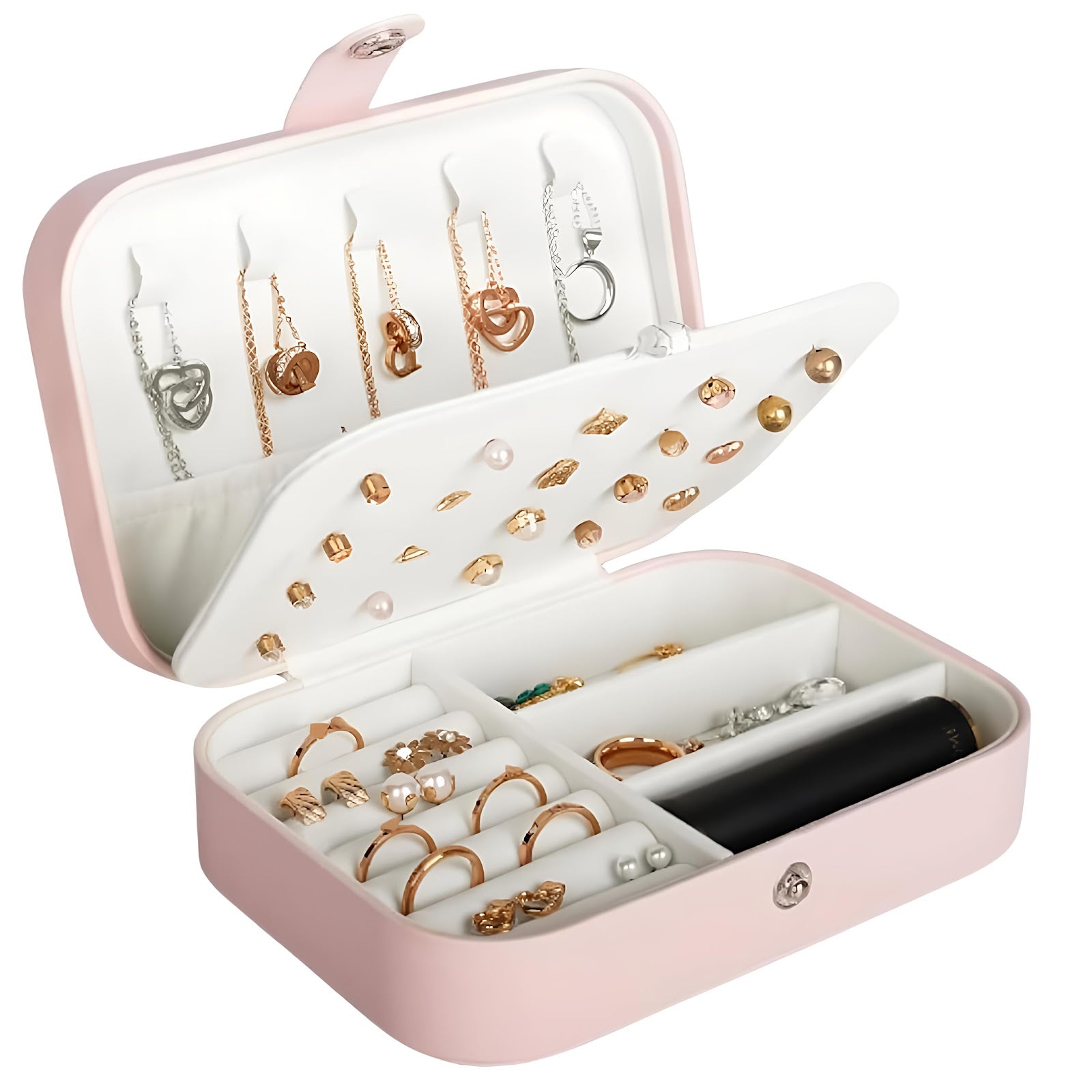 Lazer Jewellery Organiser PU Leather Zipper Portable Storage Box Case with Dividers Container for Rings, Earrings, Necklace Home Organizer