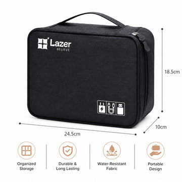 Lazer Polyester Electronics Accessories Organizer Bag, Universal Carry Travel Gadget Bag For Cables, Plug And More, Perfect Size Fits For Pad Phone Charger Hard Disk - Black