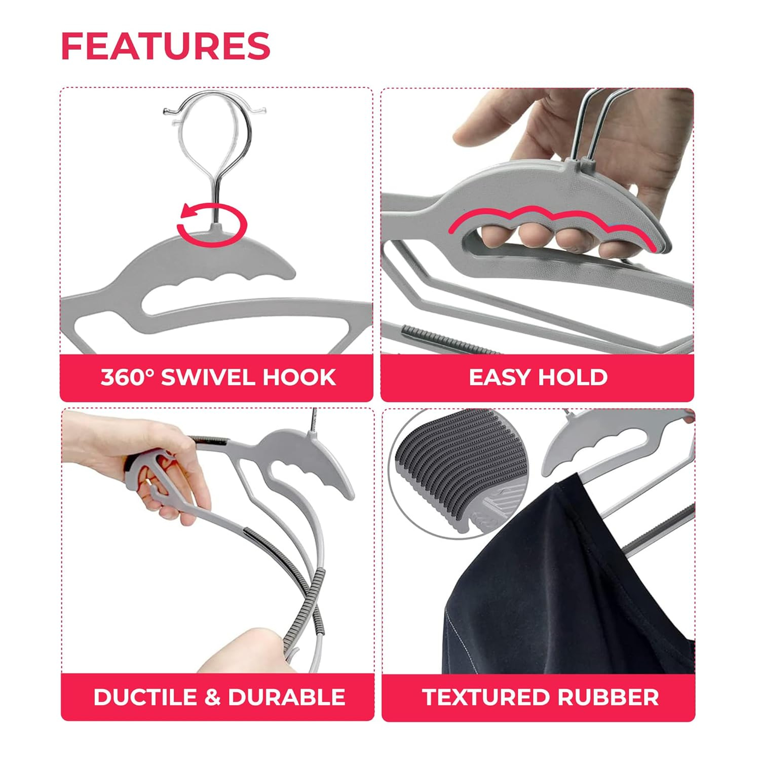 Lazer Clothes Hangers (Pack of 6) with Non-Slip Pads, Space Saving, 6 mm Thickness, Super Lightweight Organizer, Clothes Hanger for Wardrobe, Clothing Hanging