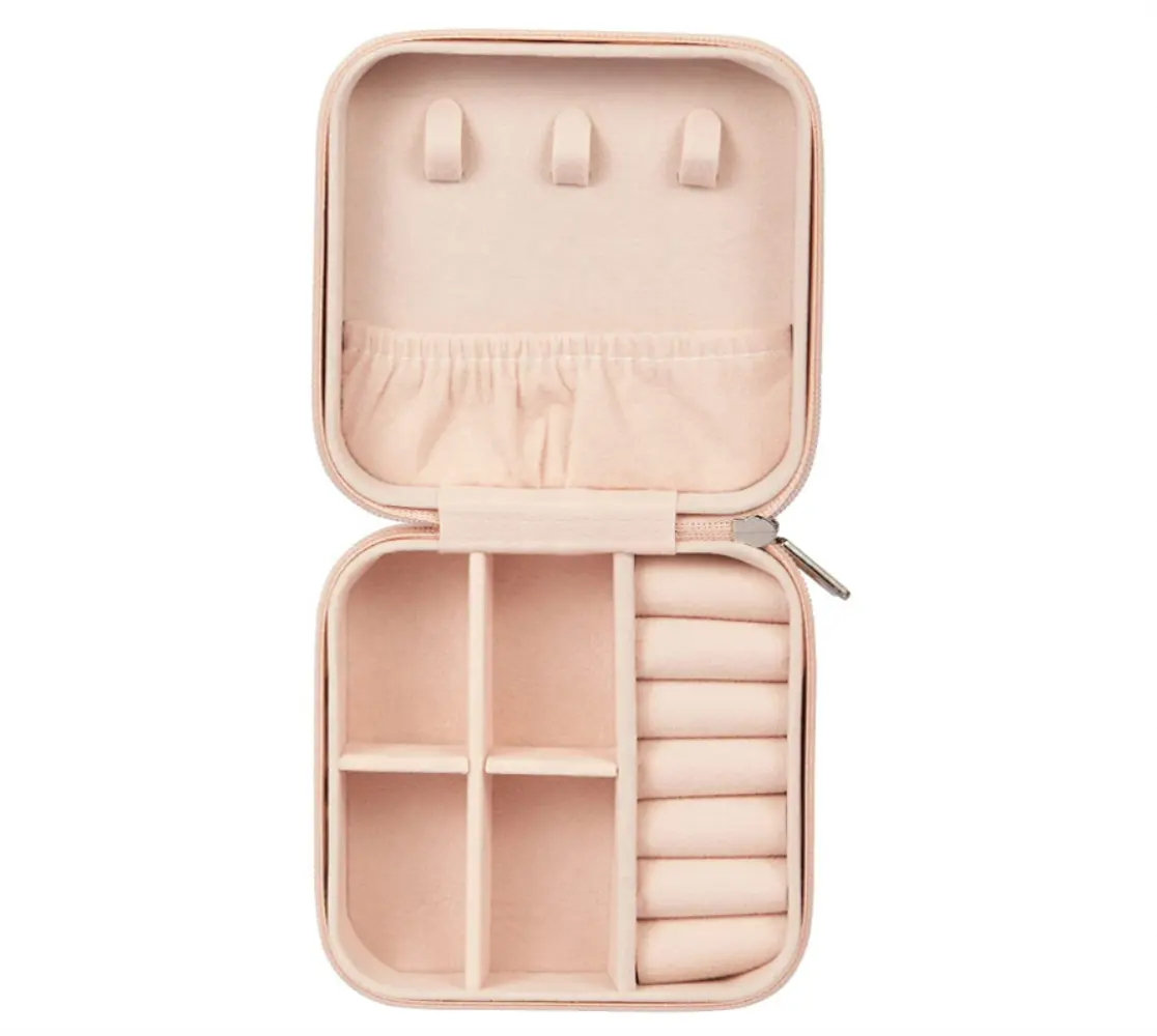 Lazer Jewellery Organiser PU Leather Zipper Square Portable Mini Square Storage Box Case with Dividers Container for Rings, Earrings, Necklace Home Organizer