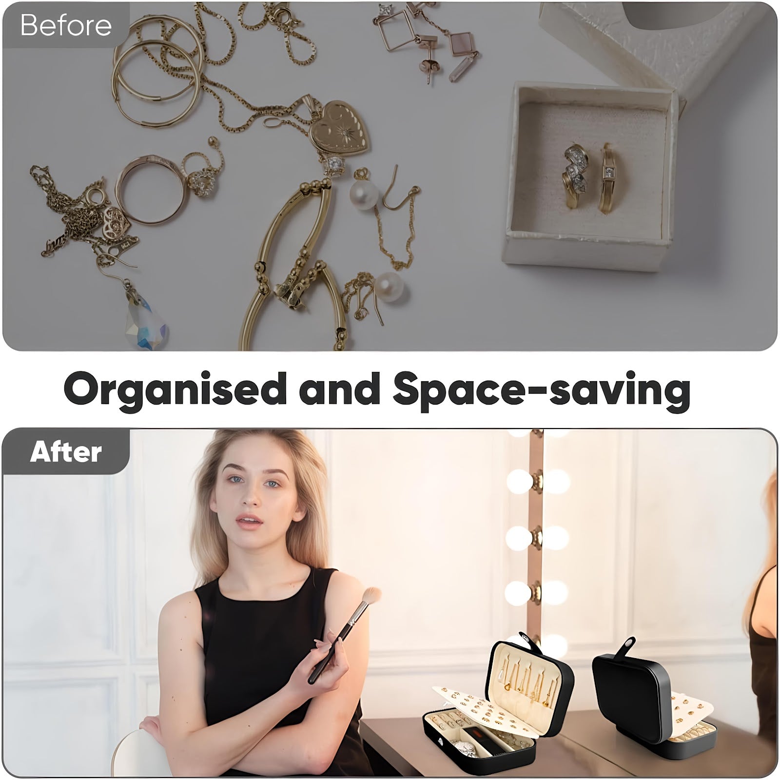 Lazer Jewellery Organiser PU Leather Zipper Portable Storage Box Case with Dividers Container for Rings, Earrings, Necklace Home Organizer